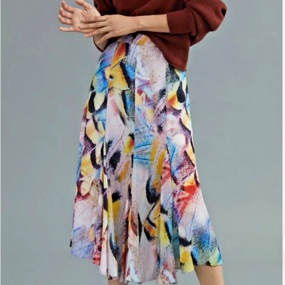 NWT, Anthropologie, A-Line Midi Skirt, Abstract Size 6 Watercolor.